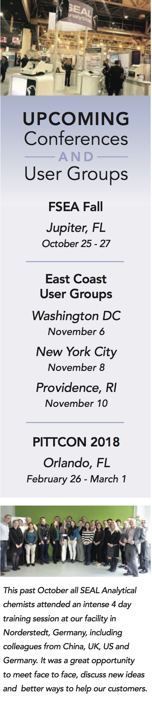 Upcoming SEAL Analytical User Groups